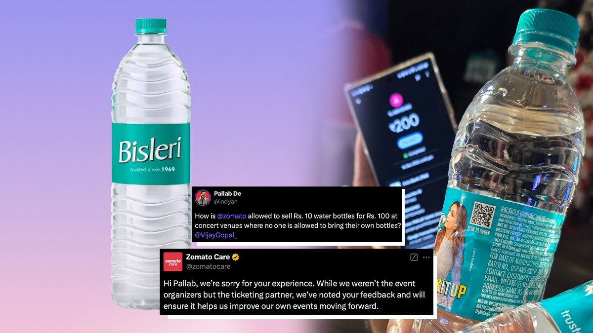 Zomato Charged 100 Bucks For Rs 10 Water Bottle At Concert? Company Reacts To Viral Tweet